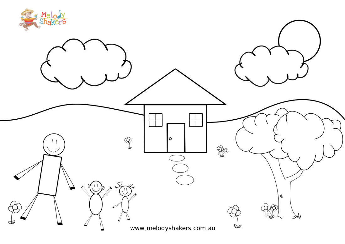 House and Family Coloring Page
